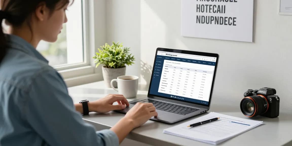 Calculate your mortgage payments using our cálculos hipoteca tool in a bright, modern home office.