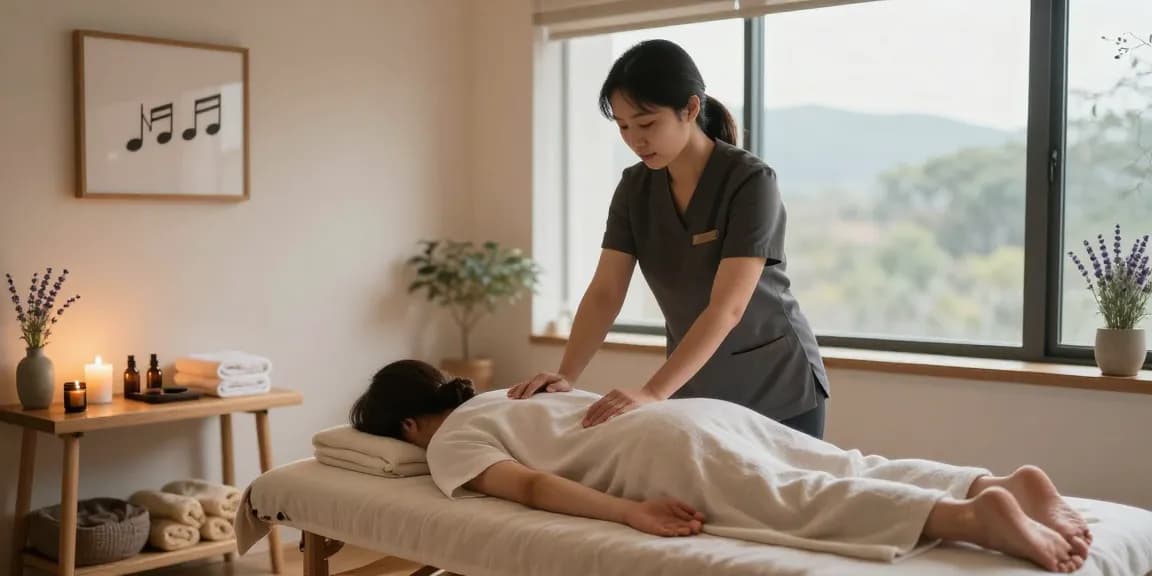 Relaxing 성남출장마사지 session in a tranquil therapy room with soothing ambiance.